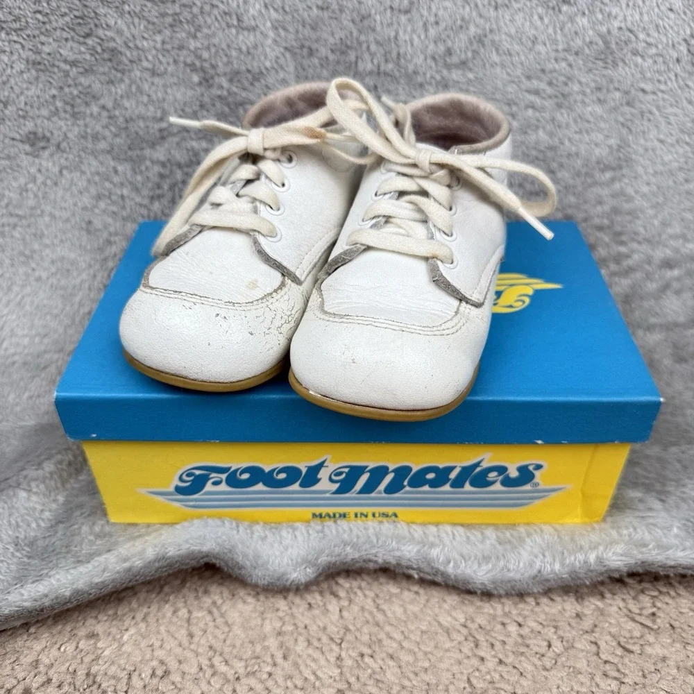 Foot Mates Vintage Baby Boot Shoes Size 5E Leather White 1980s Retro